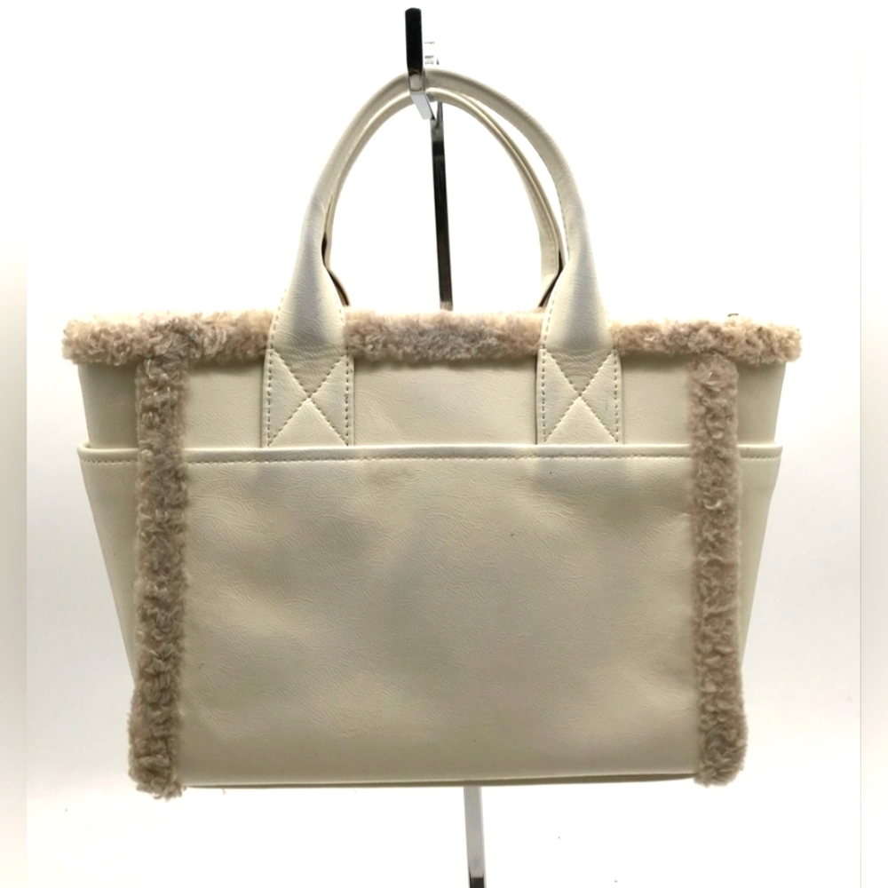 Kate Spade White Tan Jett Faux Fur Shearling Small Tote Purse Crossbody Bag - Picture 11 of 12